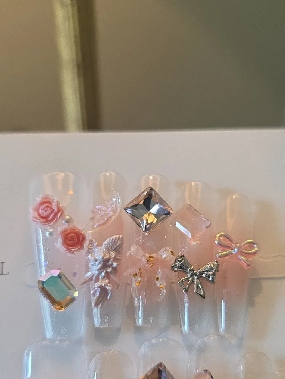 Pink Floral 3D Embellished Press-On Nail Set Size Large
